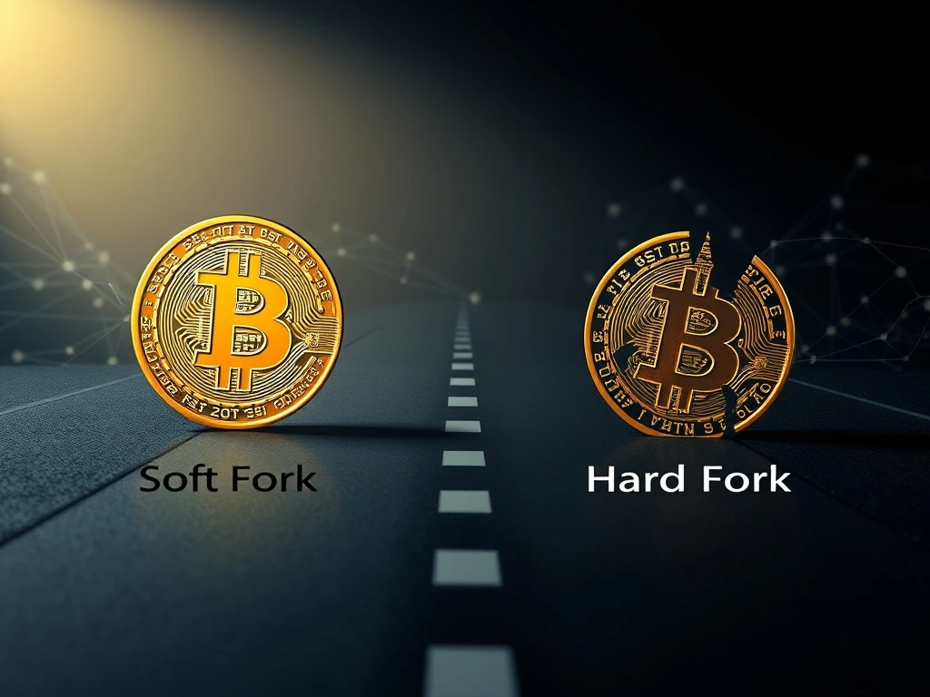 Conceptual image representing the SegWit debate and Bitcoin's hard fork governance crossroads.