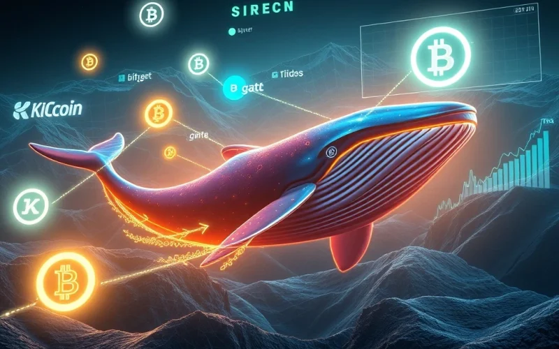 Conceptual image of a SIREN token whale transaction moving funds from major crypto exchanges.