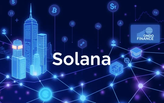 Solana blockchain connecting to traditional finance through tokenized real-world assets and BlackRock partnership