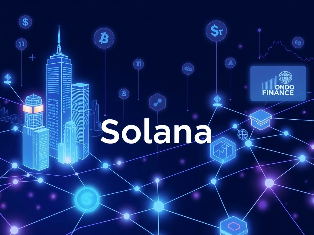 Solana blockchain connecting to traditional finance through tokenized real-world assets and BlackRock partnership