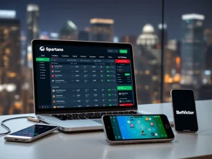 Spartans betting site interface compared to FanDuel and BetVictor on digital screens