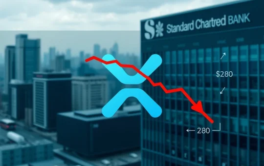 Standard Chartered bank cuts XRP price target to $2.80 for 2026, showing revised cryptocurrency forecast.