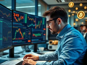 Financial analyst examining Tether USDT market data and fundraising valuation metrics