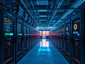 Tether MOS open-source Bitcoin mining operating system interface in modern data center