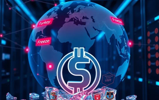 Global map visualization of Tether's USDT freeze operations across 62 cooperating countries.