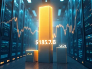 Tether USDt achieves a record $187 billion market capitalization, towering over other stablecoins during a market downturn.