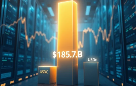 Tether USDt achieves a record $187 billion market capitalization, towering over other stablecoins during a market downturn.