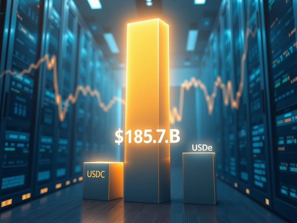 Tether USDt achieves a record $187 billion market capitalization, towering over other stablecoins during a market downturn.