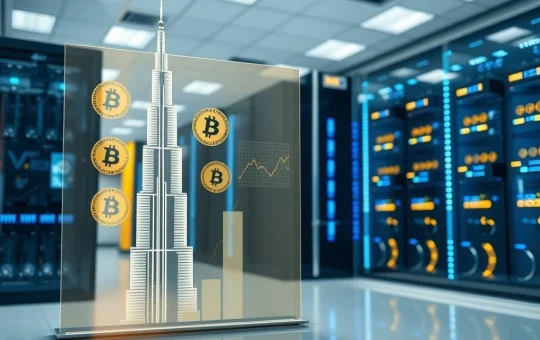 UAE Bitcoin mining profit visualization showing digital growth charts over UAE landmarks
