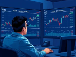 Analyst studying cryptocurrency market charts showing RSI at historic accumulation levels for 2026 investment strategy