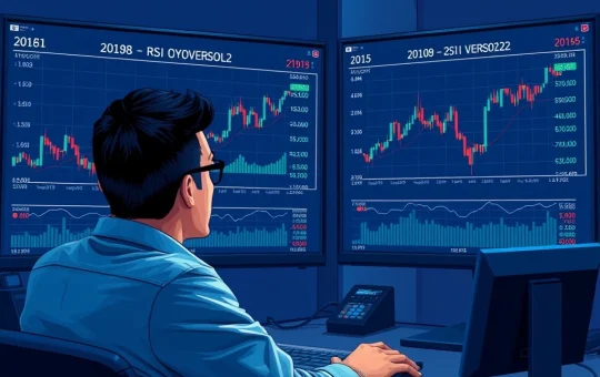 Analyst studying cryptocurrency market charts showing RSI at historic accumulation levels for 2026 investment strategy