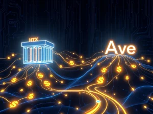 Massive 400 million USDT transfer between HTX exchange and Aave DeFi protocol visualized as data flow