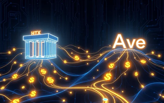 Massive 400 million USDT transfer between HTX exchange and Aave DeFi protocol visualized as data flow
