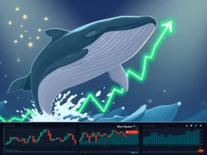 Visual metaphor for WLFI cryptocurrency price surge caused by whale investors and a short squeeze event.