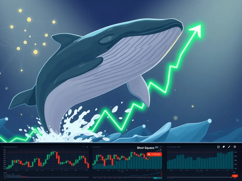 Visual metaphor for WLFI cryptocurrency price surge caused by whale investors and a short squeeze event.