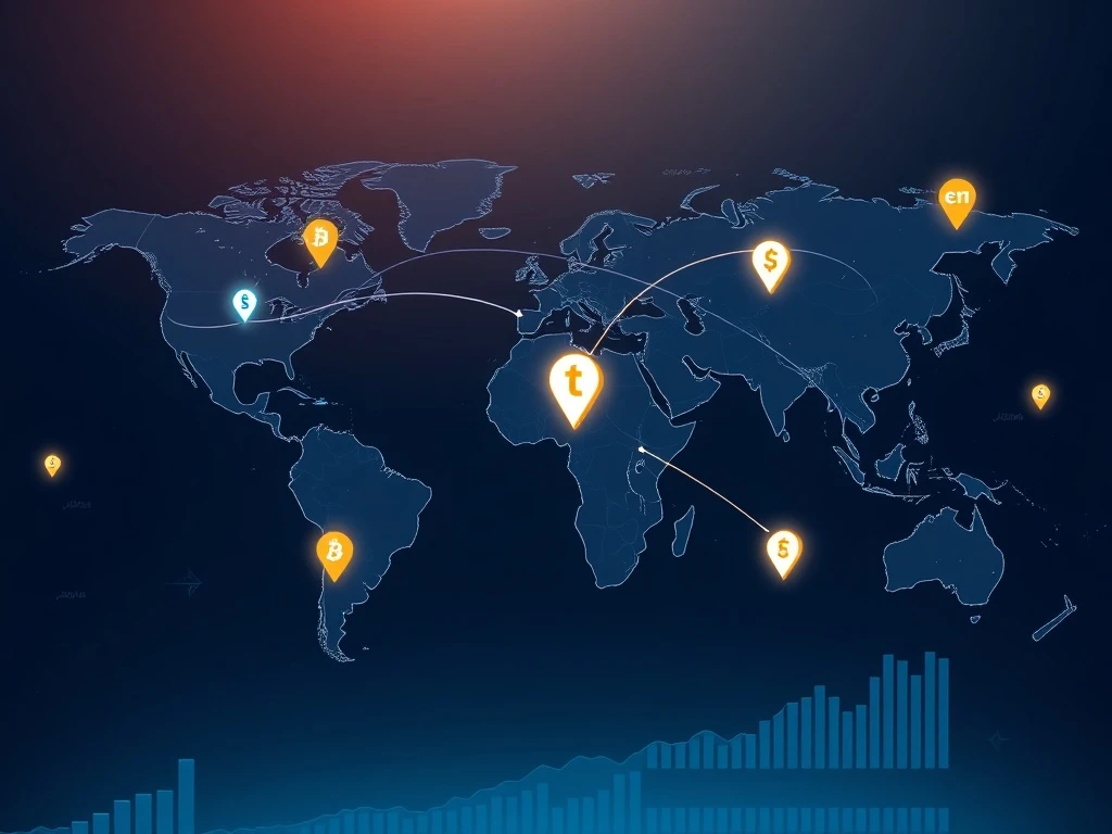 World Swap remittance platform interface showing global cryptocurrency payment flows