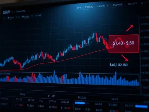 XRP price chart showing liquidity trap between $1.40 and $1.50 with weekend volume analysis