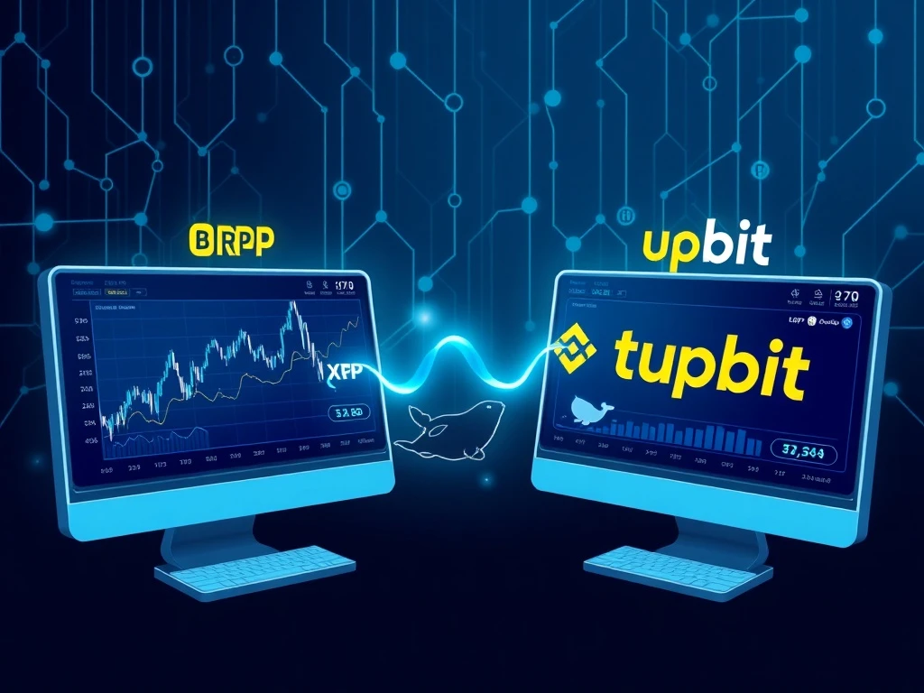 XRP whale activity analysis showing large cryptocurrency transfers between Binance and Upbit exchanges