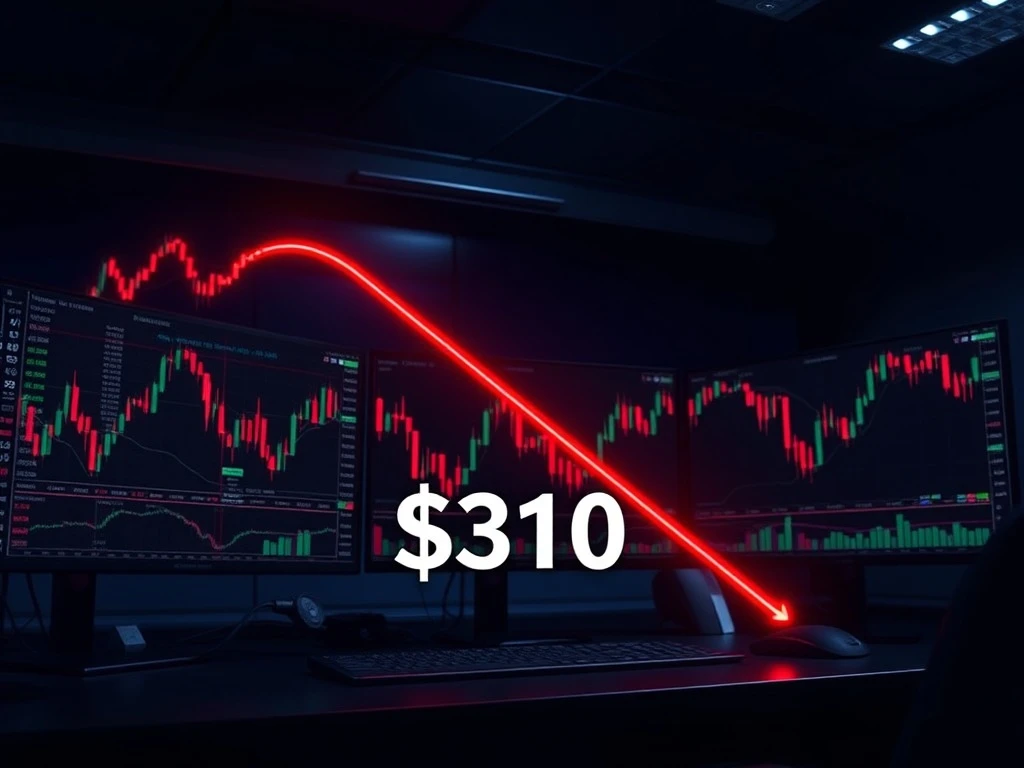 Zcash price analysis showing critical support level at $310 with potential 35% decline risk