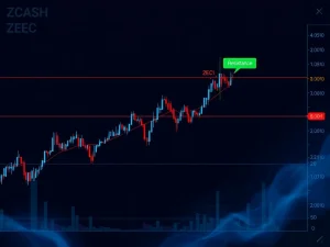Zcash price chart showing critical resistance test after 40% rally with key support levels marked