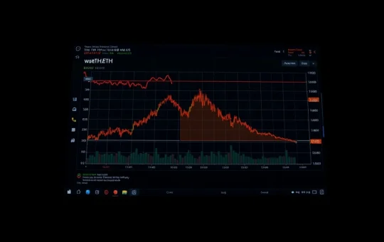 Aave protocol wstETH oracle glitch causing a sharp price drop on a financial dashboard.