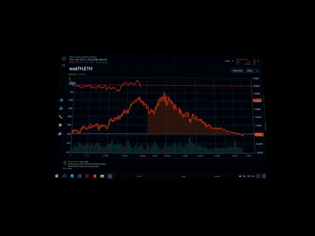 Aave protocol wstETH oracle glitch causing a sharp price drop on a financial dashboard.