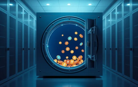 Aave protocol revenue distribution plan visualized as a secure digital vault in a data center.