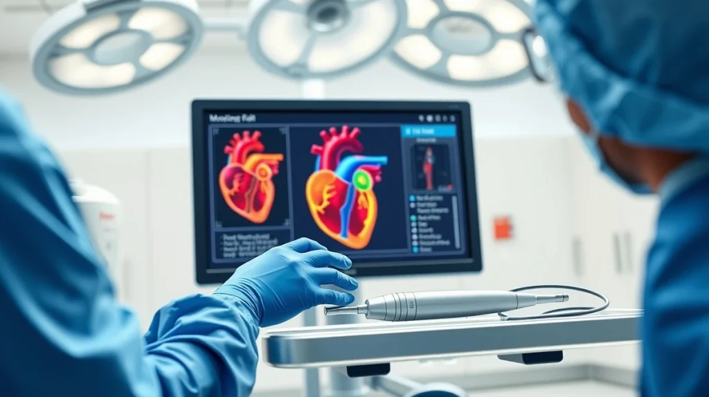 Surgeon performing a minimally invasive cardiac ablation procedure in a modern operating room.