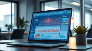 Laptop screen displaying AI SEO analytics and interface for AgentVisibility.ai services.