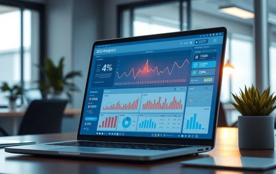 Laptop screen displaying AI SEO analytics and interface for AgentVisibility.ai services.