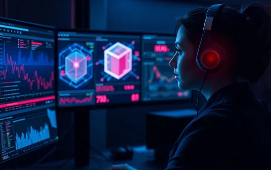 Cybersecurity analyst monitoring AI crypto scam detection systems in a security operations center.