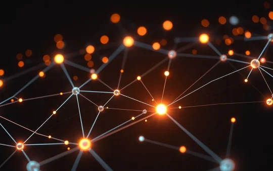 Abstract digital network representing AI and blockchain convergence for crypto presale analysis.