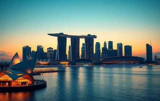 Singapore Marina Bay skyline with blockchain network overlay representing Alibaba's MetaComp investment