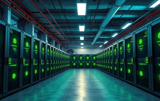 American Bitcoin mining facility interior showing operational ASIC rigs, representing the company's 2025 financial results context.