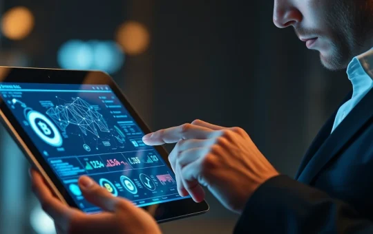 Analyst reviewing APEMARS cryptocurrency presale data on digital tablet