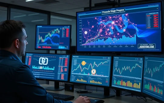 Analyst workstation showing APEMARS crypto presale data and tokenomics charts.