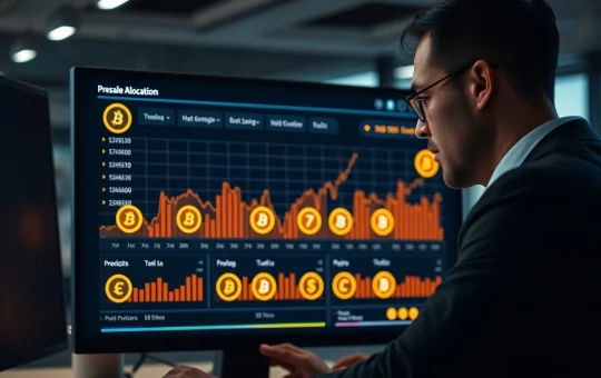 Analyst monitoring APEMARS crypto presale token allocation data on a digital dashboard.