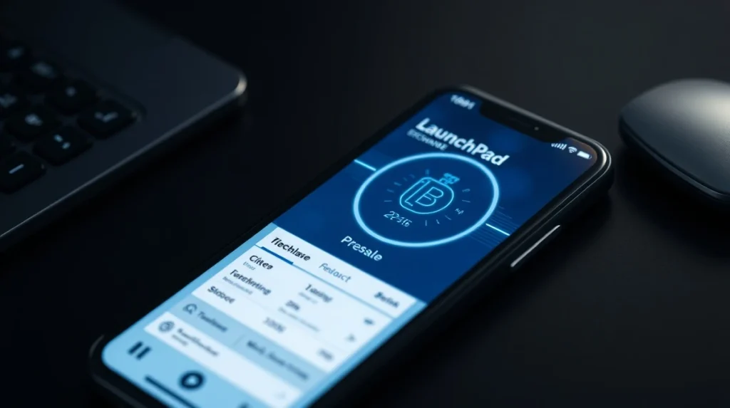 Smartphone displaying the updated Azbit crypto exchange app with presale investment features.
