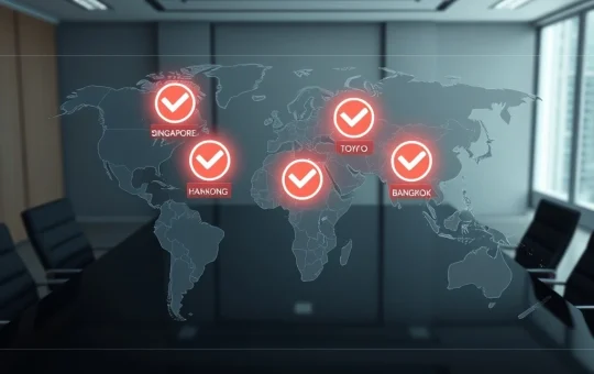 Strategic map highlighting Binance's 2026 license expansion targets across five key Asian financial hubs.