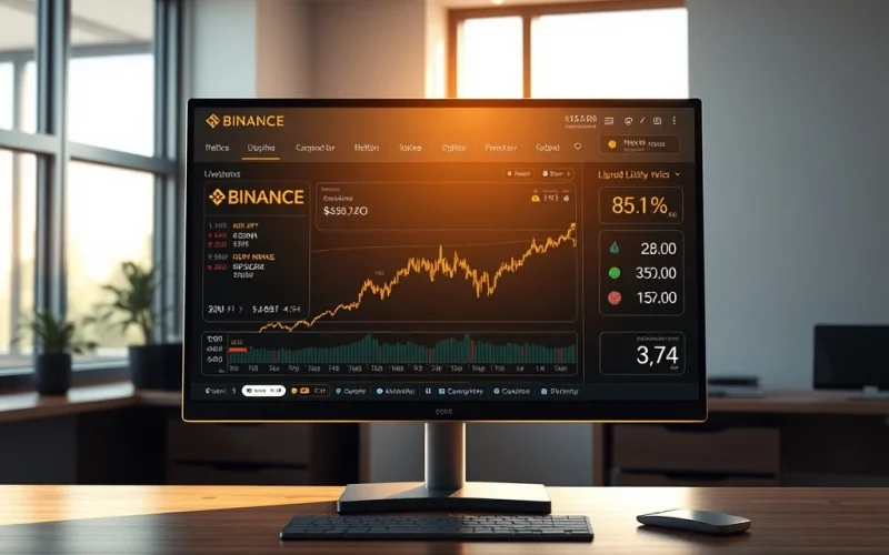 Binance exchange liquidity dashboard showing Bitcoin supply metrics and market depth charts in 2026.