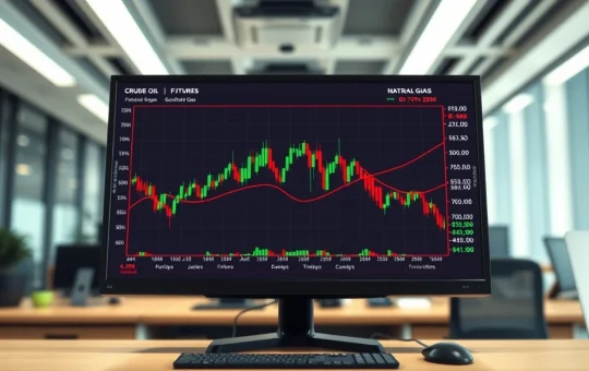 Digital trading terminal showing live price charts for Binance oil and gas futures contracts.
