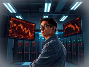 Cryptocurrency mining facility monitoring declining market data as Binance open interest hits 10-month low