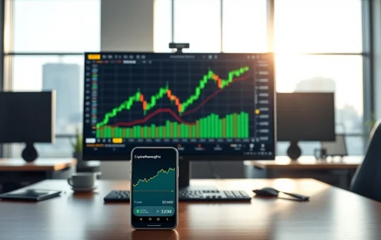 Bitcoin price chart breaking $70,000 and CryptoNewsInsights crossing $2,000 on trading desk monitors