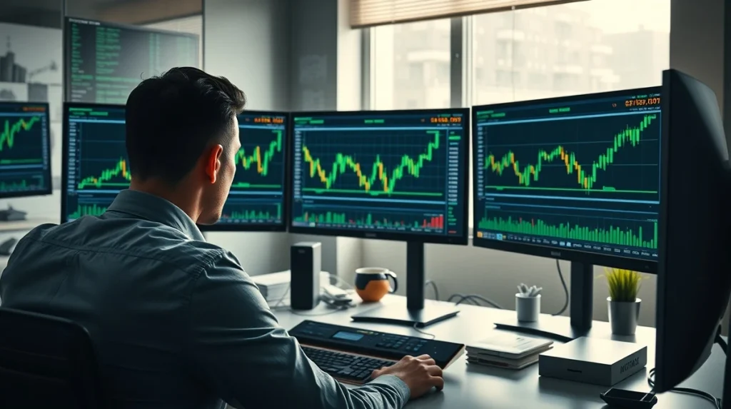 Bitcoin price chart showing stability near $70,000 on a trading desk monitor.