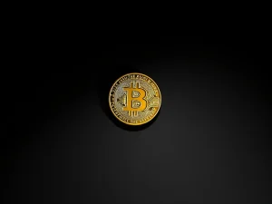 Bitcoin price crash analysis showing digital coin with downward shadow indicating potential drop to $42,000.