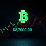 Bitcoin symbol over volatile market chart as price crosses $70,000 amid fear and FOMO.