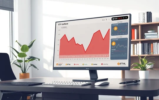 Digital dashboard showing a sharp decline in Bitcoin and cryptocurrency ETF investment outflows.