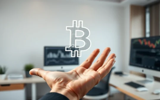 Bitcoin ownership concept showing digital Bitcoin symbol above an open hand representing control