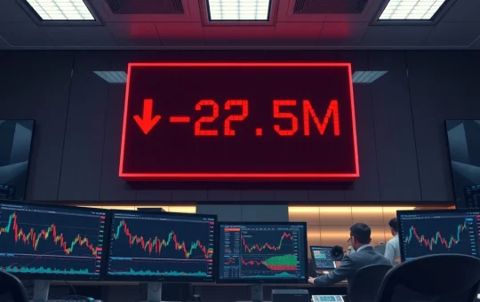 Breaking news on Bitcoin ETF outflows showing $27.5 million exit and institutional capital rotation data on a financial ticker.