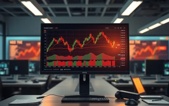 Breaking cryptocurrency and commodity market news with live Bitcoin, Ethereum, XRP, gold, and silver price charts on a trading desk monitor.